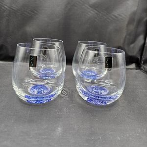 Vintage Ambrosia poland frit bottom wine glasses blue art glass